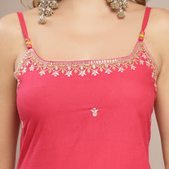 Gulmohar Jaipur Rayon Calf Length Solid Sleeveless Strappy Straight Kurta Suit Set