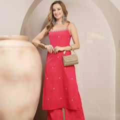 Gulmohar Jaipur Rayon Calf Length Solid Sleeveless Strappy Straight Kurta Suit Set