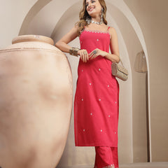 Gulmohar Jaipur Rayon Calf Length Solid Sleeveless Strappy Straight Kurta Suit Set