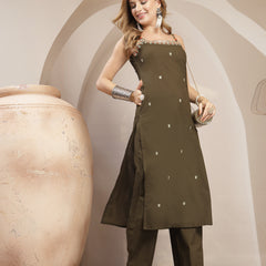 Gulmohar Jaipur Rayon Calf Length Solid Sleeveless Strappy Straight Kurta Suit Set
