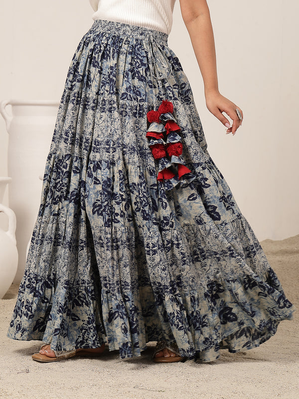 Cotton Ankle Length Printed Flared Skirt