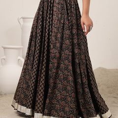 Cotton Ankle Length Printed Flared Skirt