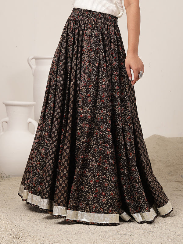 Cotton Ankle Length Printed Flared Skirt