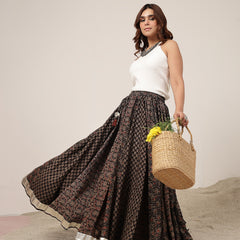Cotton Ankle Length Printed Flared Skirt