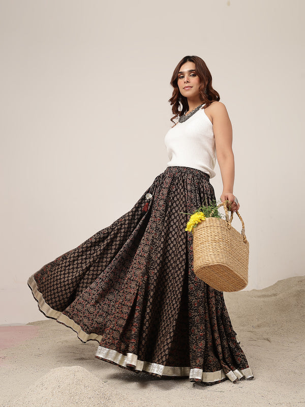 Cotton Ankle Length Printed Flared Skirt