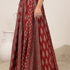 Cotton Ankle Length Printed Flared Skirt