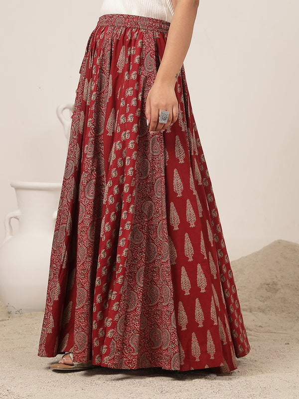 Cotton Ankle Length Printed Flared Skirt