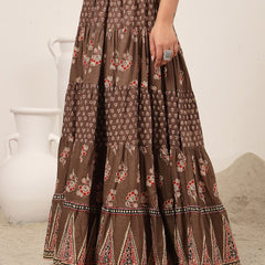 Cotton Ankle Length Printed Flared Skirt