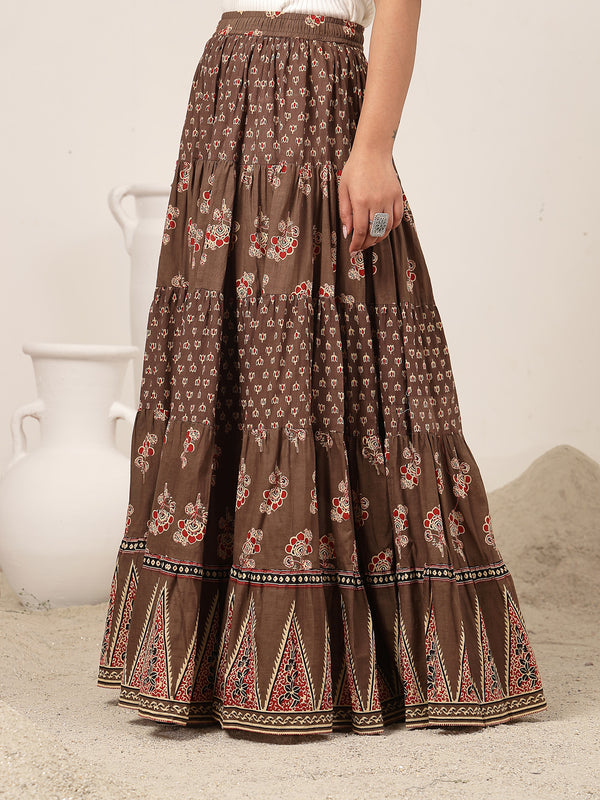 Cotton Ankle Length Printed Flared Skirt