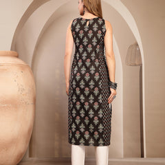 Gulmohar Jaipur Cotton Calf Length Printed Sleeveless Boat Neck Straight Kurta