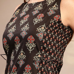 Gulmohar Jaipur Cotton Calf Length Printed Sleeveless Boat Neck Straight Kurta