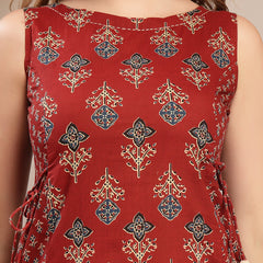 Gulmohar Jaipur Cotton Calf Length Printed Sleeveless Boat Neck Straight Kurta