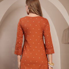 Gulmohar Jaipur Cotton Hip Length Printed 3/4 Sleeve Round Neck Straight Top