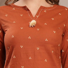 Gulmohar Jaipur Cotton Hip Length Printed 3/4 Sleeve Round Neck Straight Top