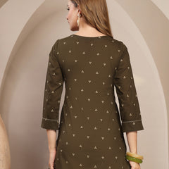 Gulmohar Jaipur Cotton Hip Length Printed 3/4 Sleeve Round Neck Straight Top