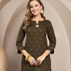 Gulmohar Jaipur Cotton Hip Length Printed 3/4 Sleeve Round Neck Straight Top
