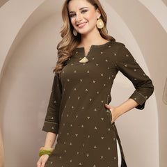 Gulmohar Jaipur Cotton Hip Length Printed 3/4 Sleeve Round Neck Straight Top