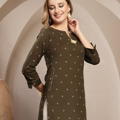 Gulmohar Jaipur Cotton Hip Length Printed 3/4 Sleeve Round Neck Straight Top