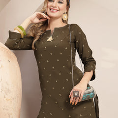 Gulmohar Jaipur Cotton Hip Length Printed 3/4 Sleeve Round Neck Straight Top