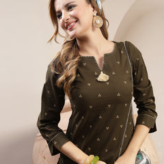 Gulmohar Jaipur Cotton Hip Length Printed 3/4 Sleeve Round Neck Straight Top