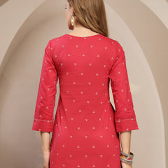 Gulmohar Jaipur Cotton Hip Length Printed 3/4 Sleeve Round Neck Straight Top