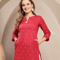 Gulmohar Jaipur Cotton Hip Length Printed 3/4 Sleeve Round Neck Straight Top
