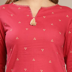 Gulmohar Jaipur Cotton Hip Length Printed 3/4 Sleeve Round Neck Straight Top