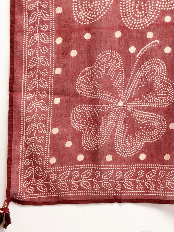 Gulmohar Jaipur Cotton Calf Length Printed 3/4 Sleeve V-Neck Flared Kurta Suit Set