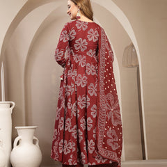 Gulmohar Jaipur Cotton Calf Length Printed 3/4 Sleeve V-Neck Flared Kurta Suit Set
