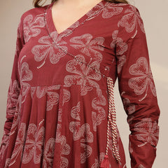Gulmohar Jaipur Cotton Calf Length Printed 3/4 Sleeve V-Neck Flared Kurta Suit Set