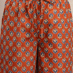 Gulmohar Jaipur Cotton Calf Length Printed 3/4 Sleeve Round Neck Flared Kurta Suit Set