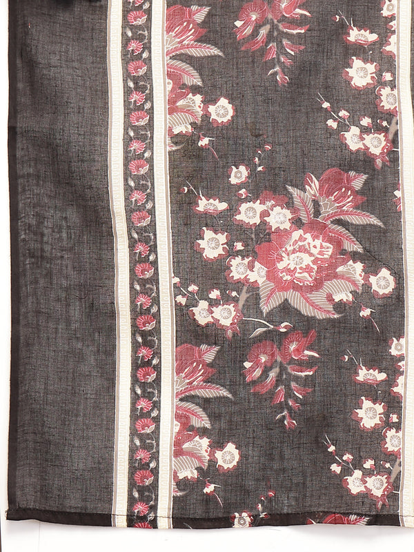 Gulmohar Jaipur Cotton Calf Length Printed 3/4 Sleeve V-Neck Flared Kurta Suit Set
