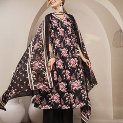 Gulmohar Jaipur Cotton Calf Length Printed 3/4 Sleeve V-Neck Flared Kurta Suit Set