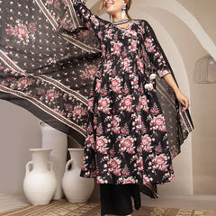 Gulmohar Jaipur Cotton Calf Length Printed 3/4 Sleeve V-Neck Flared Kurta Suit Set
