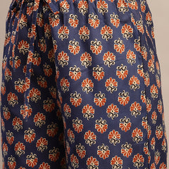 Gulmohar Jaipur Cotton Calf Length Printed 3/4 Sleeve Round Neck Flared Kurta Suit Set