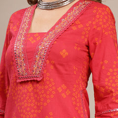 Gulmohar Jaipur Cotton Calf Length Printed 3/4 Sleeve V-Neck Straight Kurta Suit Set