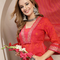 Gulmohar Jaipur Cotton Calf Length Printed 3/4 Sleeve V-Neck Straight Kurta Suit Set