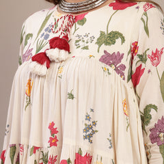 Gulmohar Jaipur Cotton Calf Length Printed 3/4 Sleeve Key Hole Neck Anarkali Kurta Suit Set