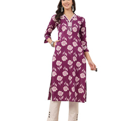 Gulmohar Jaipur Cotton Calf Length Printed 3/4 Sleeves V-Neck Anarkali Kurta Suit Set