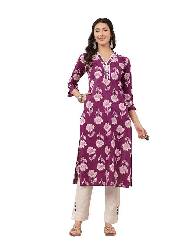 Gulmohar Jaipur Cotton Calf Length Printed 3/4 Sleeves V-Neck Anarkali Kurta Suit Set