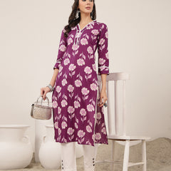 Gulmohar Jaipur Cotton Calf Length Printed 3/4 Sleeves V-Neck Anarkali Kurta Suit Set