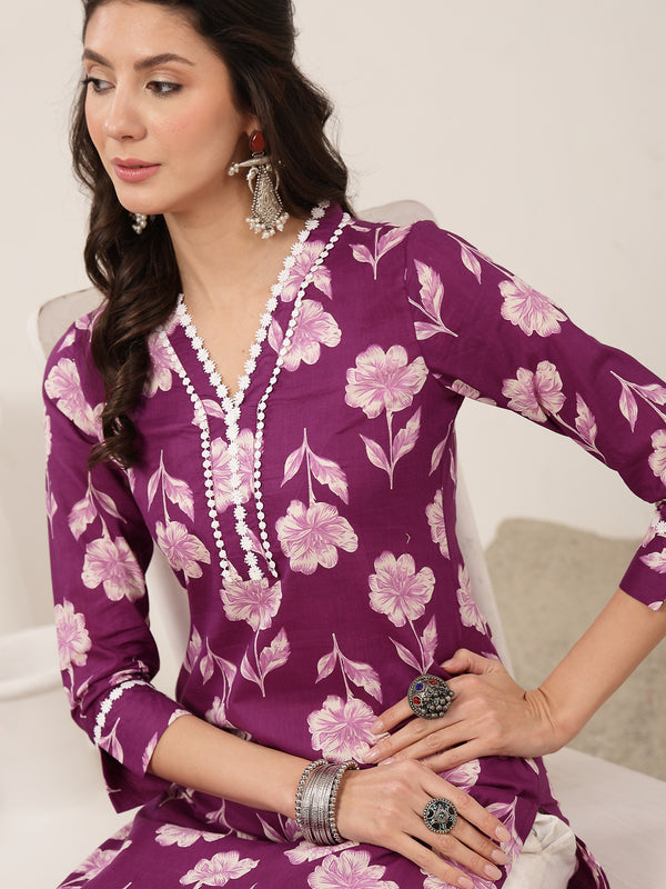 Gulmohar Jaipur Cotton Calf Length Printed 3/4 Sleeves V-Neck Anarkali Kurta Suit Set
