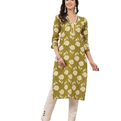 Gulmohar Jaipur Cotton Calf Length Printed 3/4 Sleeves V-Neck Anarkali Kurta Suit Set