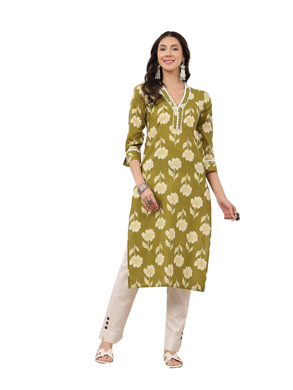 Gulmohar Jaipur Cotton Calf Length Printed 3/4 Sleeves V-Neck Anarkali Kurta Suit Set