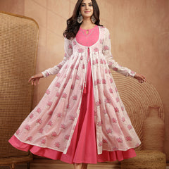 Gulmohar Jaipur Cotton Calf Length Printed 3/4 Sleeves Round Neck Flared Kurta