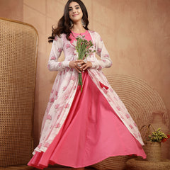Gulmohar Jaipur Cotton Calf Length Printed 3/4 Sleeves Round Neck Flared Kurta