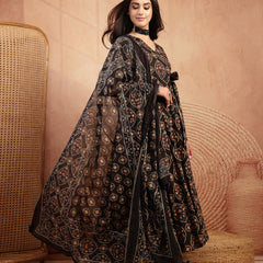 Gulmohar Jaipur Cotton Calf Length Printed 3/4 Sleeves V-Neck Anarkali Kurta Suit Set