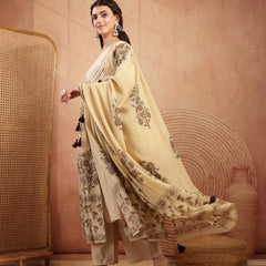 Gulmohar Jaipur Cotton Calf Length Printed 3/4 Sleeves Round Neck Flared Kurta Suit Set
