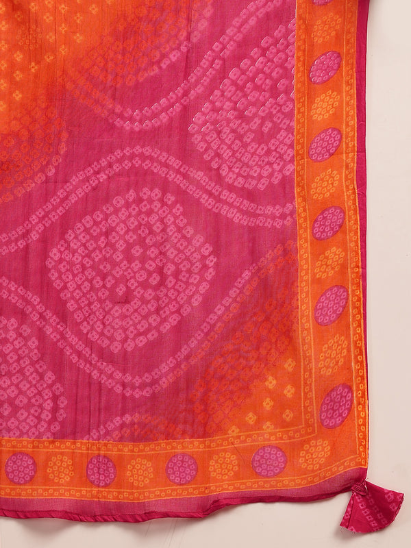 Gulmohar Jaipur Cotton Calf Length Printed 3/4 Sleeves V-Neck Flared Kurta Suit Set