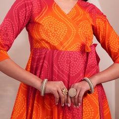 Gulmohar Jaipur Cotton Calf Length Printed 3/4 Sleeves V-Neck Flared Kurta Suit Set